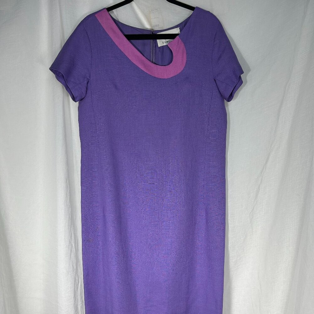 Vintage 80s B. H. Wragge Abstract Pink ad Purple Dress Women's Size M
